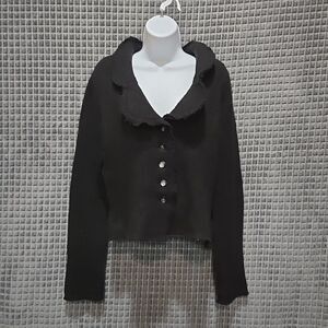 Y2K Wool Sweater Cardigan SzM Scallop Cottagecore Witchy Dark Fairy Cozy Granny